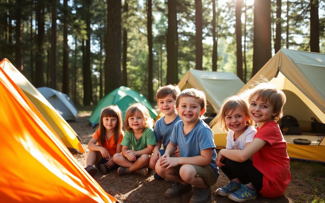 Estudiantes en el campamento escolar al aire libre